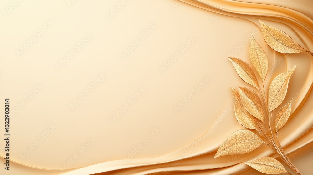 Poster a soft, golden background featuring elegant flowing lines and a delicate leaf design, creating a ser