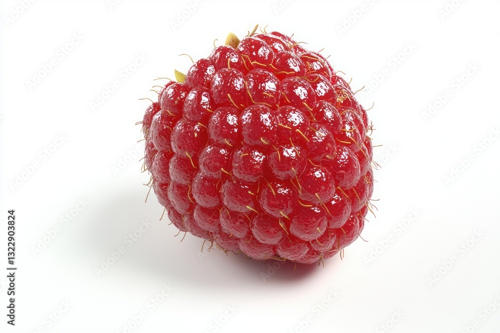 Poster glossy raspberry close up capturing freshness and juicy texture against a clean minimalist backgroun