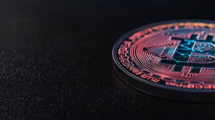 Obraz premium Neon Bitcoin Cryptocurrency Closeup Digital Currency Finance Blockchain Technology