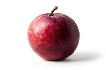 Isolated maroon passion fruit on clean white background minimalist studio close up shot healthy ingredient