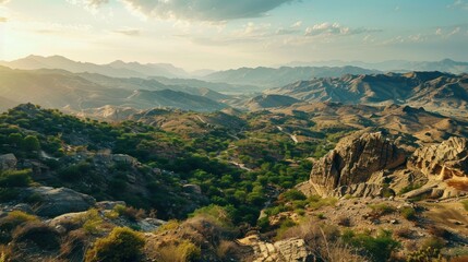 Fototapeta premium The natural landscape surrounding Riyadh, with rolling hills and desert.
