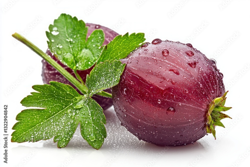 Aufkleber captivating close up of fresh gooseberries with vibrant greenery against white background studio set