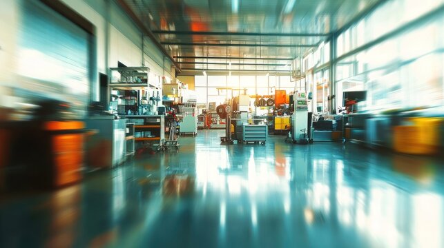 Busy industrial workshop with machinery and tools in use