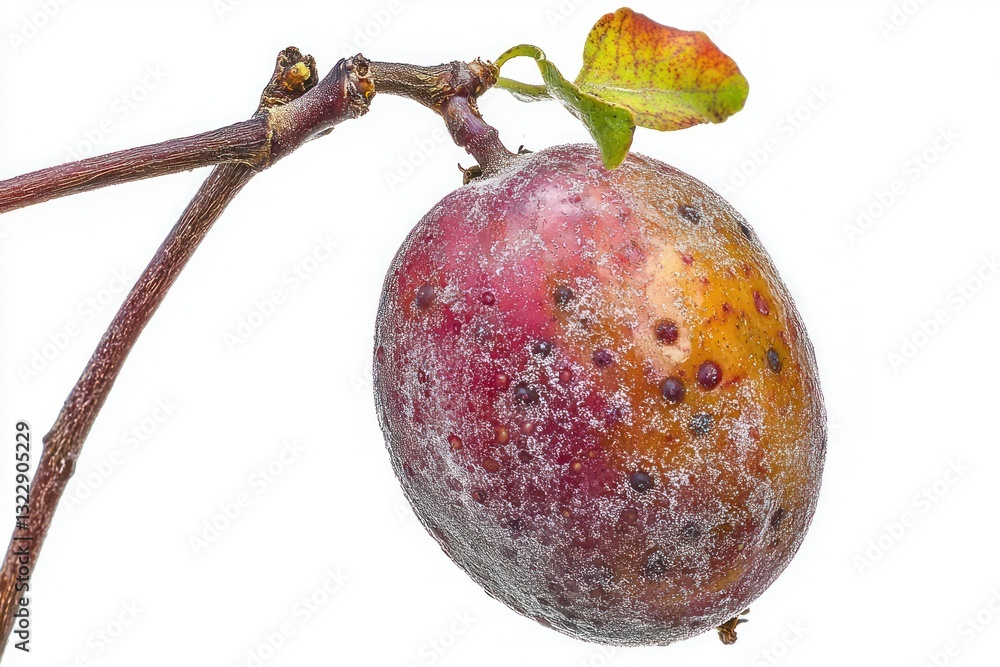 Aufkleber single ripe crabapple clinging delicately to a branch against stark white background botanical study