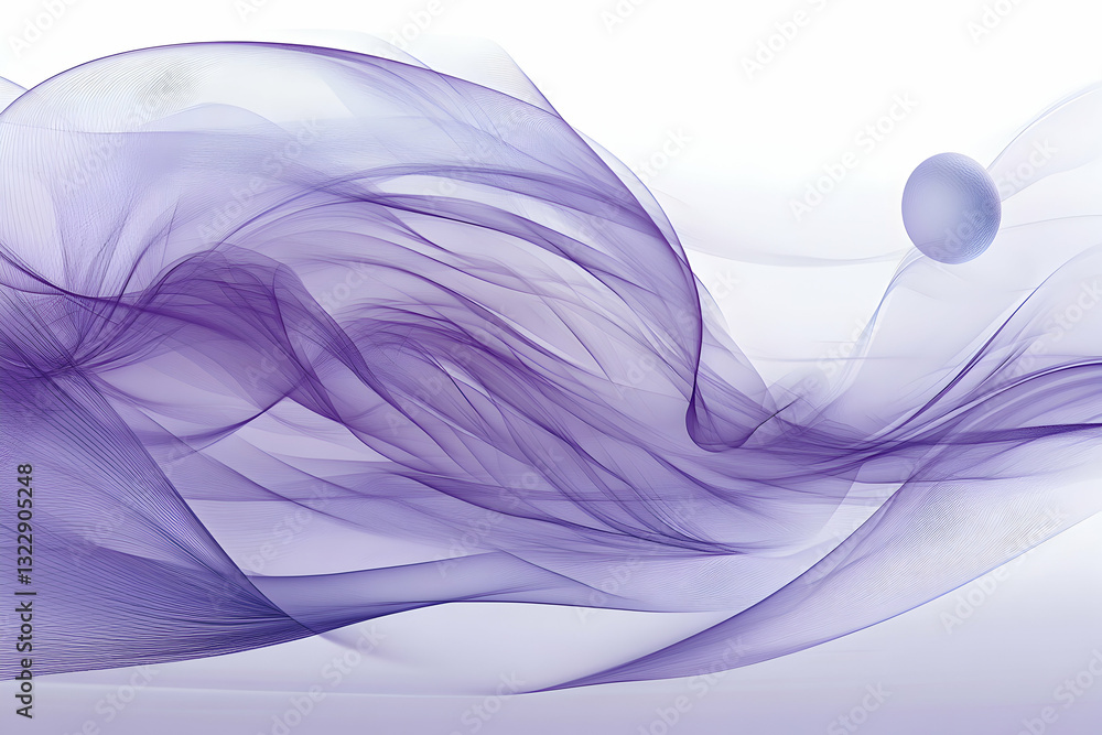 Poster abstract purple flowing waves with a single sphere, creating a serene and elegant design. ideal for 