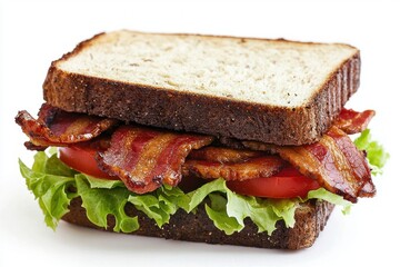 Delicious sandwich featuring bacon lettuce and tomato on whole wheat bread close up perfect for food photography