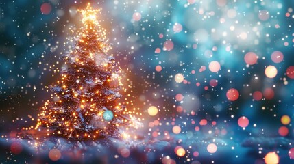 Naklejka premium Beautifully decorated Christmas tree with glowing lights