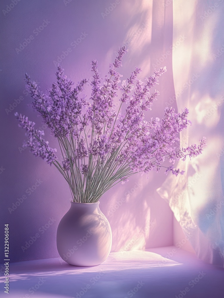Aufkleber serene lavender in vase bathed in soft purple light creating calm atmosphere perfect for relaxation