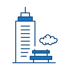 Obraz premium Buildings Blue Line Editable Stroke Icon. Real Estate, House, Home, Apartment, Condominium, Hotel, Mall, City, Cityscape, Town, Downtown, Museum, Architecture Buildings Icons Vector Illustration