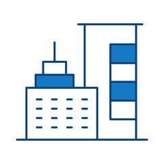 Buildings Blue Line Editable Stroke Icon. Real Estate, House, Home, Apartment, Condominium, Hotel, Mall, City, Cityscape, Town, Downtown, Museum, Architecture Buildings Icons Vector Illustration