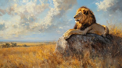Serene portrait of a majestic lion on the african savanna nature's wildlife beauty