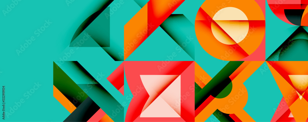 Poster minimal geometric abstract background. circle square and triangle design