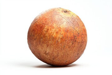 Close up ripe fresh coconut orange peel texture studio shot against bright white background tropical vibe