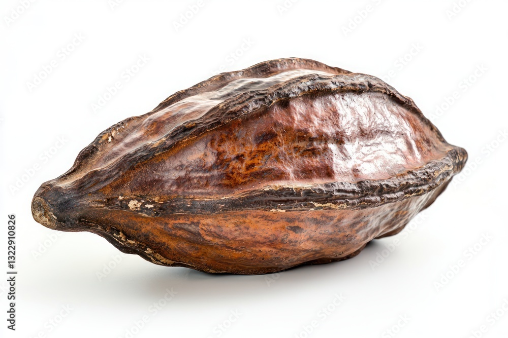 Poster ripe cocoa pod revealing its unique texture on a white background ideal for culinary projects
