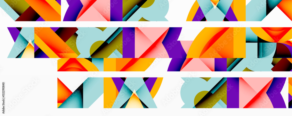 Aufkleber Abstract geometric composition with interlocking circular and angular shapes, featuring smooth gradients and sharp contrasts on a white background