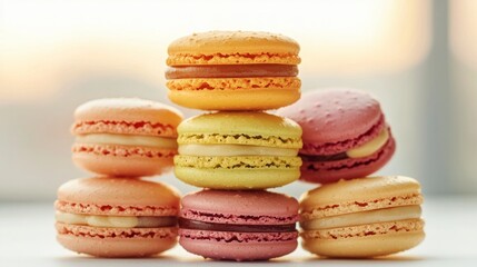 Delicious Colorful Macarons Pastry Stack  Sweet Treats  French Dessert  Bakery  Food Photo