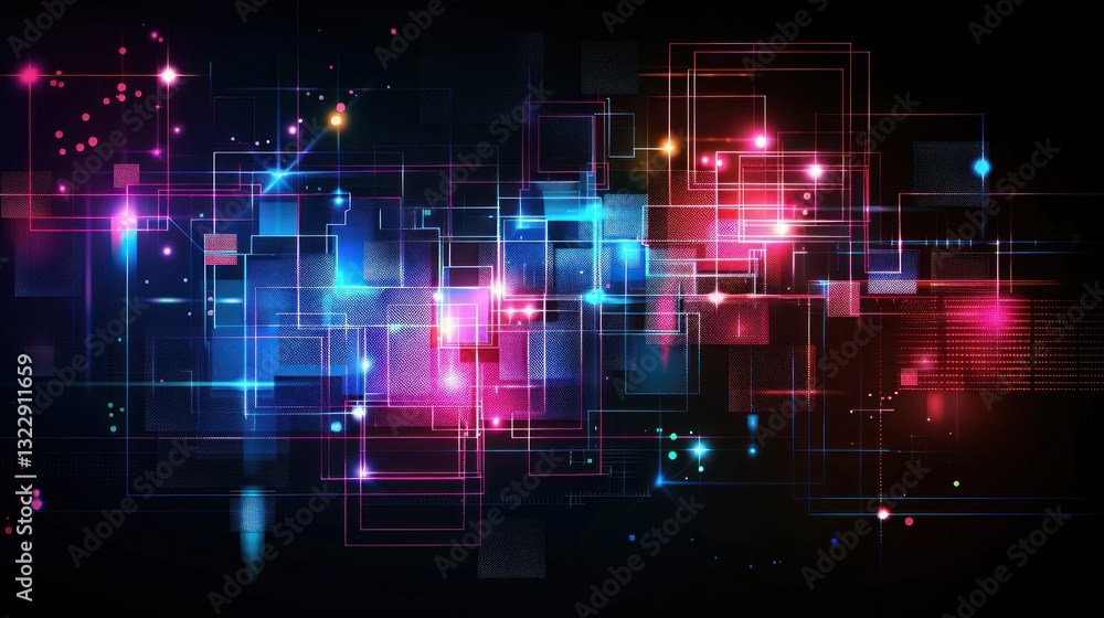 Poster abstract geometric shapes with soft glowing edges, creating a futuristic tech feel.