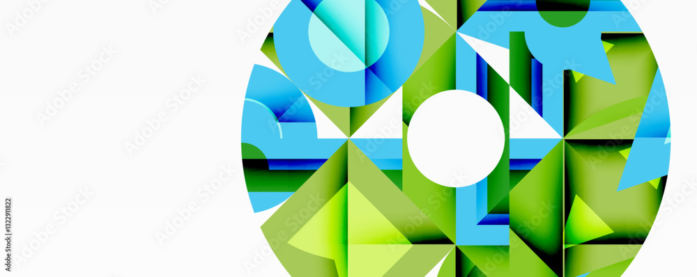 Aufkleber Abstract geometric composition with interlocking circular and angular shapes, featuring smooth gradients and sharp contrasts on a white background