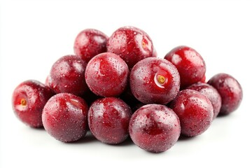 Obraz premium Fresh and Ripe Cherries Stacked in an Appetizing Arrangement on a White Background Studio Shot