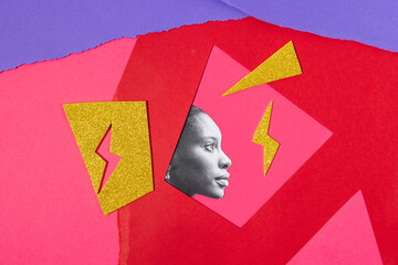 Collage profile portrait of woman