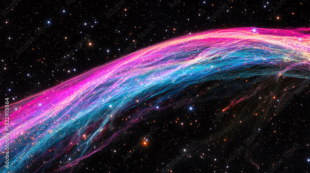 Poster cosmic event colorful nebula formation outer space digital art galactic environment wide viewpoint s
