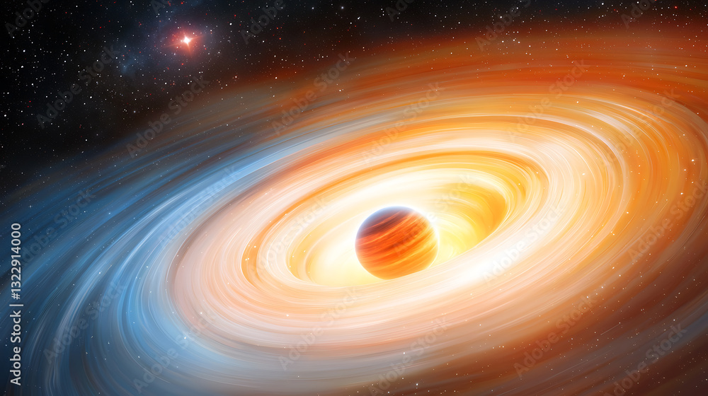 Poster exploring cosmic phenomena a colorful planetary disk surrounding a star outer space digital art vast