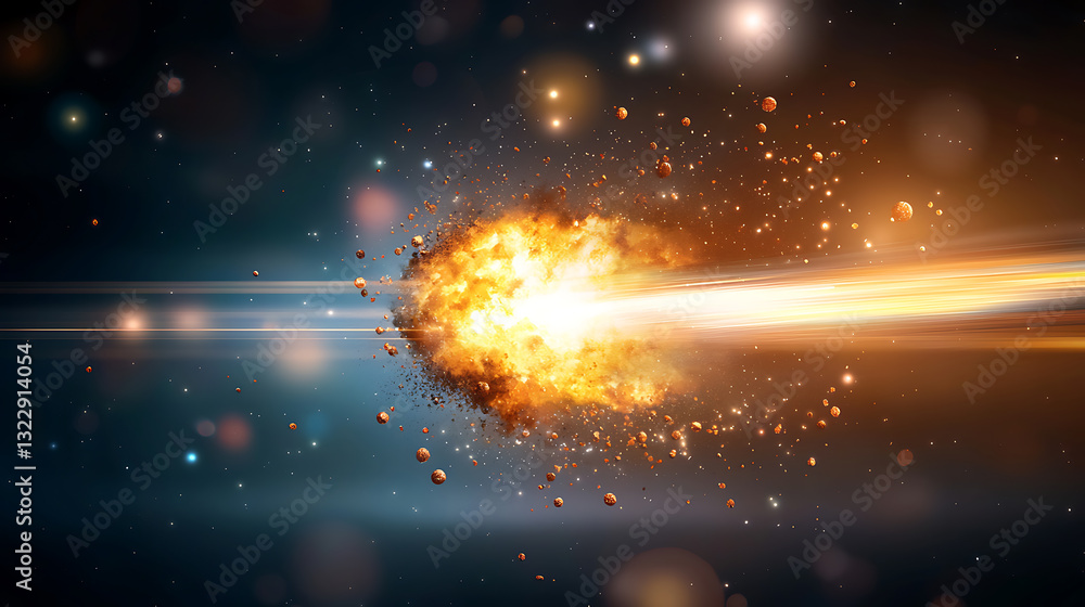 Aufkleber explosive meteor impact outer space digital artwork cosmic environment dynamic viewpoint sci-fi conc