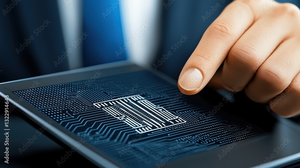 Aufkleber tech enthusiast explores intricate circuit design on tablet, a glimpse into digital innovation