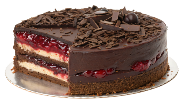 Chocolate Cherry Layer Cake with Ganache and Shavings - Transparent Background
