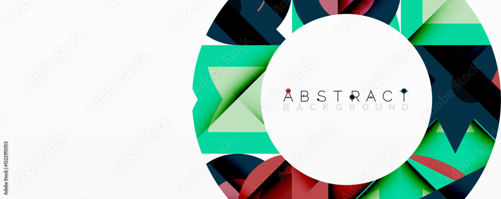 Fototapete Abstract geometric composition with interlocking circular and angular shapes, featuring smooth gradients and sharp contrasts on a white background