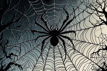 Obraz premium Haunting Line Art Sinister Spider Web Vector Design