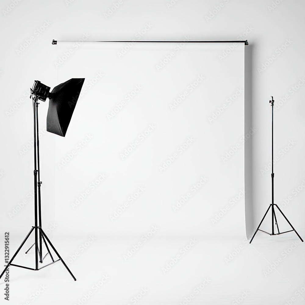 Poster bright studio setup with background and lighting on light setting for professional photography and f