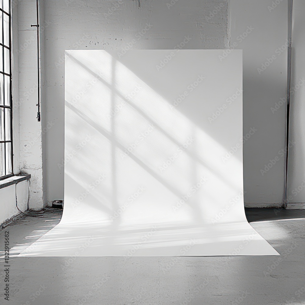 Aufkleber bright photography studio space with white backdrop and window light creating a minimalist scene