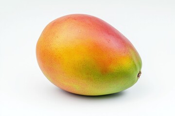 Single Fresh Mango Fruit Isolated on White Backdrop Capturing Vibrant Red Yellow and Green Hue for Market