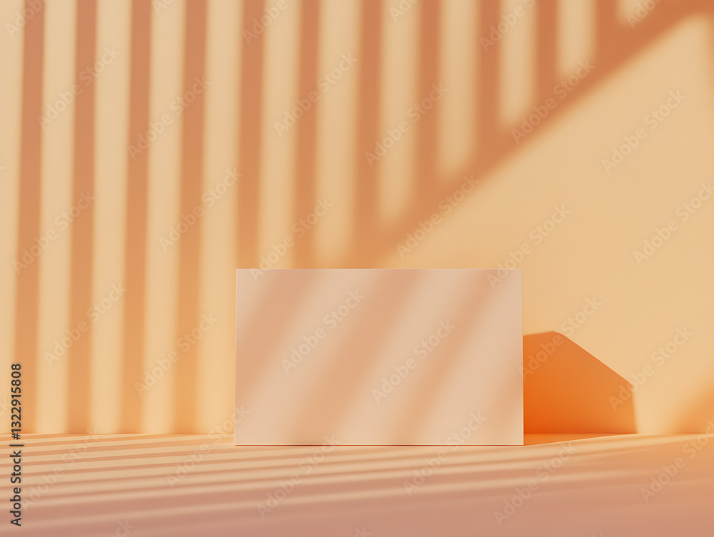Poster creative minimalist display of blank card with soft shadows in bright studio environment