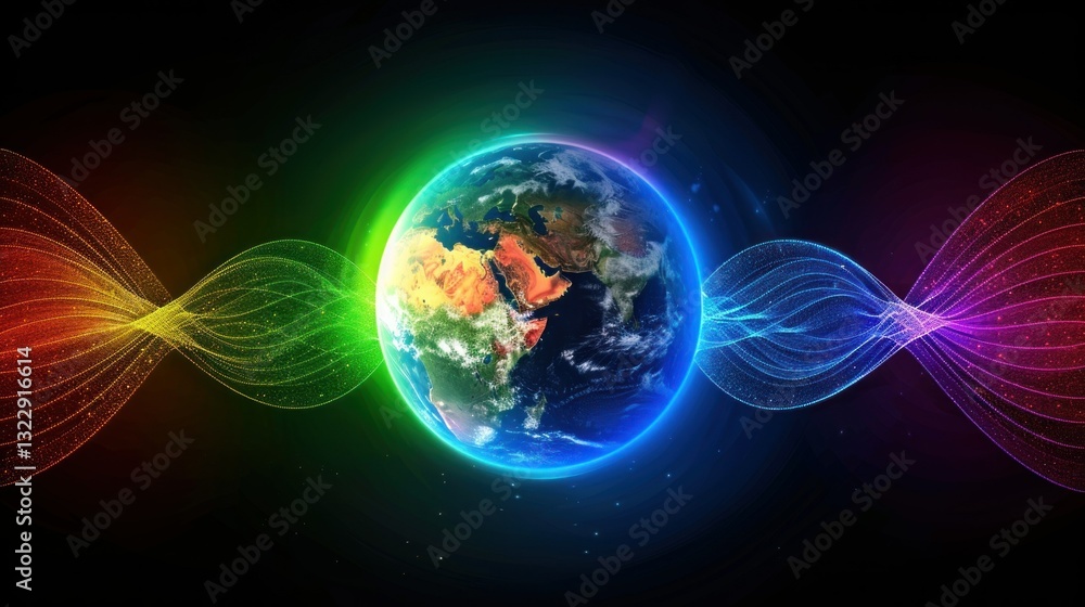 Aufkleber a digital globe with wireless signal waves representing global connectivity.