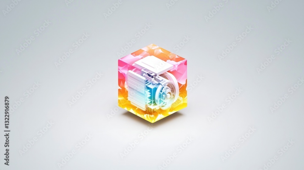 Poster abstract 3d isometric cube colorful engine tech icon ai render
