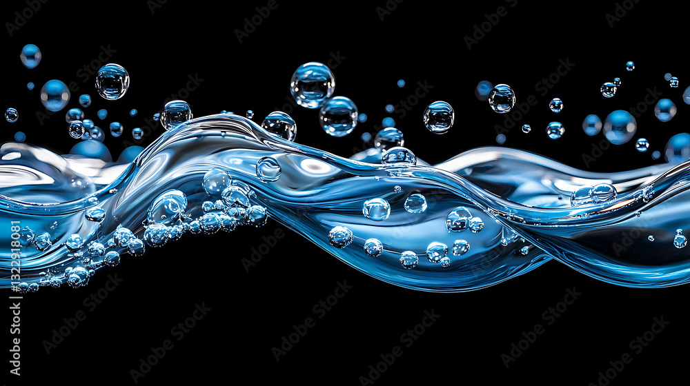 Poster dynamic water wave action underwater bubbles macro photography dark background high-speed capture