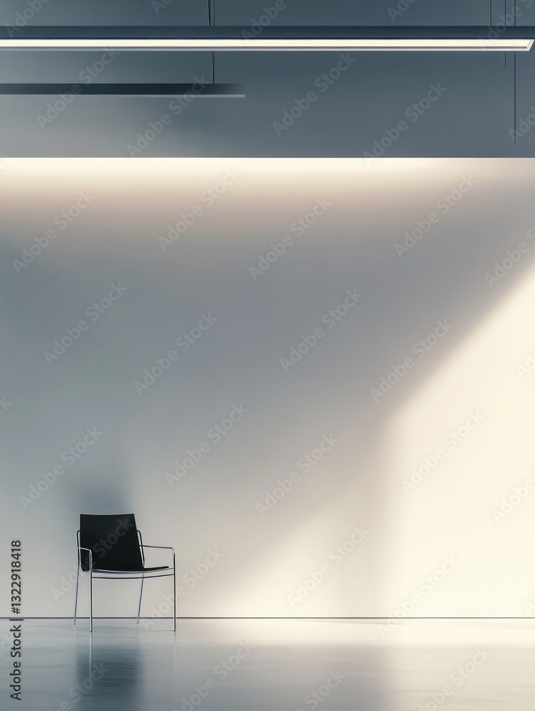 Poster isolated black chair in empty modern room with minimal lighting for office and architecture render