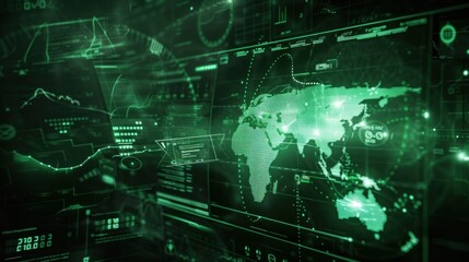 A glowing digital interface with financial data and stock market projections.