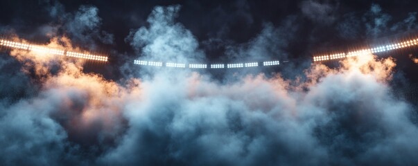 Fototapeta premium Stadium lights illuminated above a thick blanket of atmospheric fog