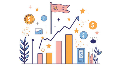 Naklejka premium Marketing business idea and office icons illustrator or infographic for presentation background
