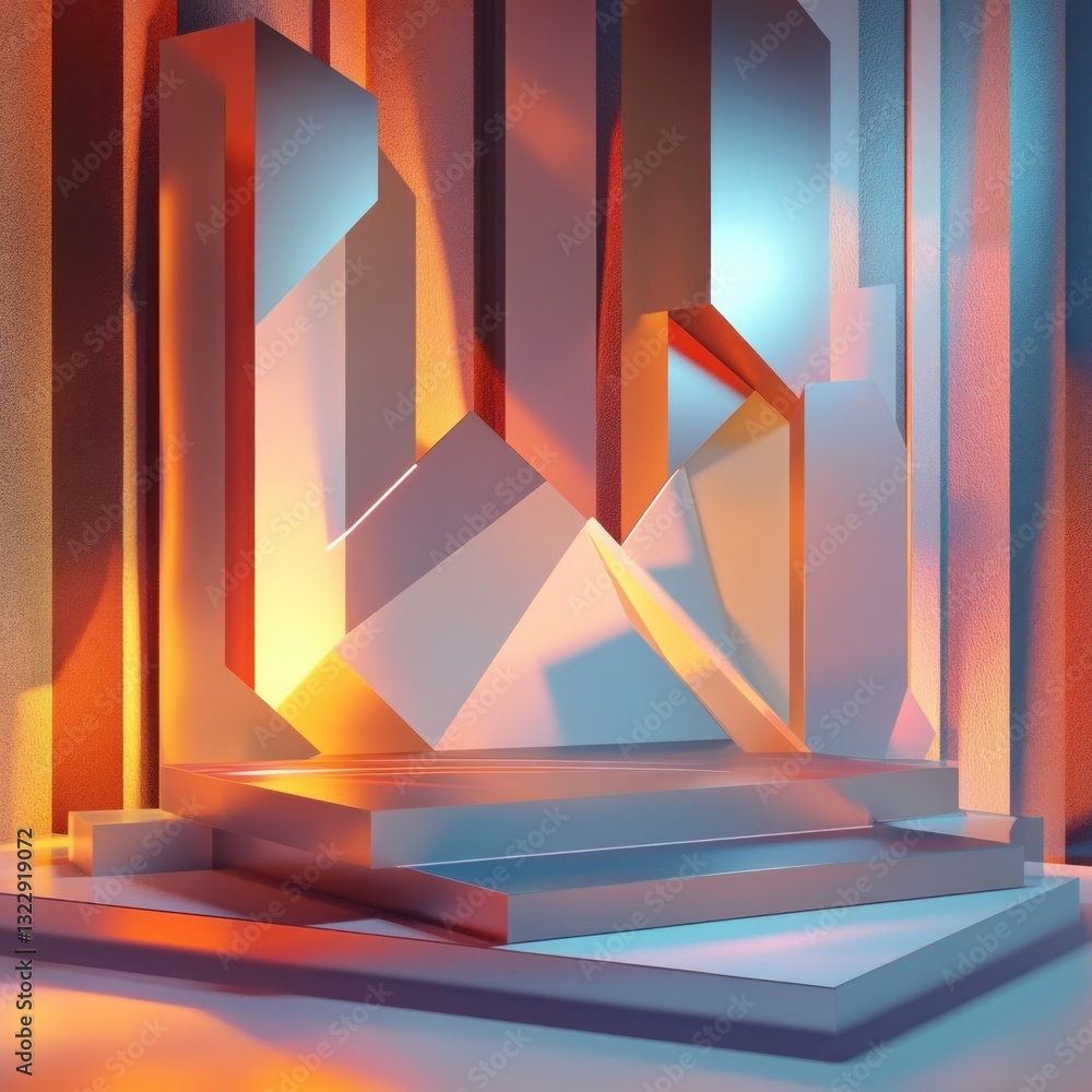Aufkleber artistic architectural podium with geometric shapes and ambient light elegant platform for product d
