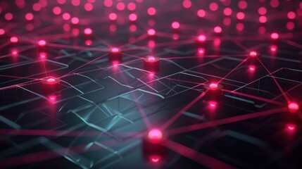 A 3D illustration of digital blockchain nodes and secure transactions.