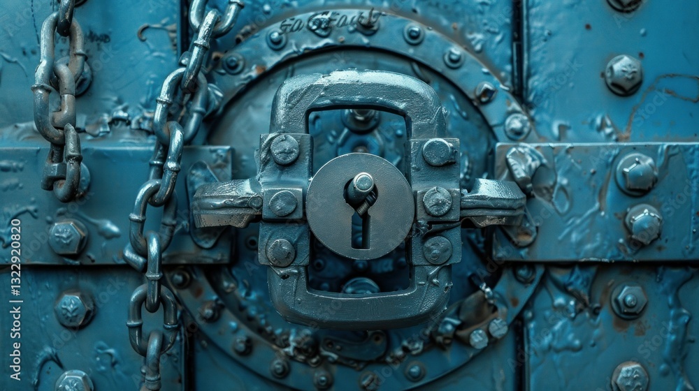 Poster a digital lock and chains representing blockchain technology and security.
