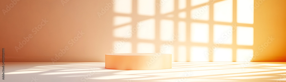 Poster illuminated circular platform minimalist interior 3d render calm environment soft lighting abstract 