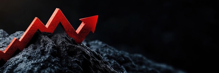 Disruptive Market Dynamics Bold Red Arrow Piercing Dark Economic Terrain - Volatile Finance Visualization for Next-Gen Digital Strategy and Global Trend Analysis