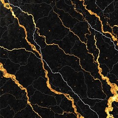 A dramatic black marble texture with bold golden veins, glossy and reflective, evoking luxury 