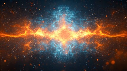 Naklejka premium Abstract Fiery and Icy Energy Collision Plasma Nebula Glowing Particles Background