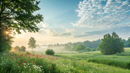 Obraz premium Golden Summer Morning: A Perfect Blend of Light and Tranquility